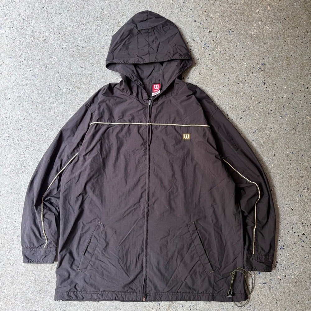 Vintage Wilson Advantage Mens Medium Hooded Windbreaker Jacket Black Full Zip